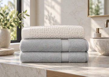 MP Magic Egyptian cotton terry and waffle bath towels in ivory and grey
